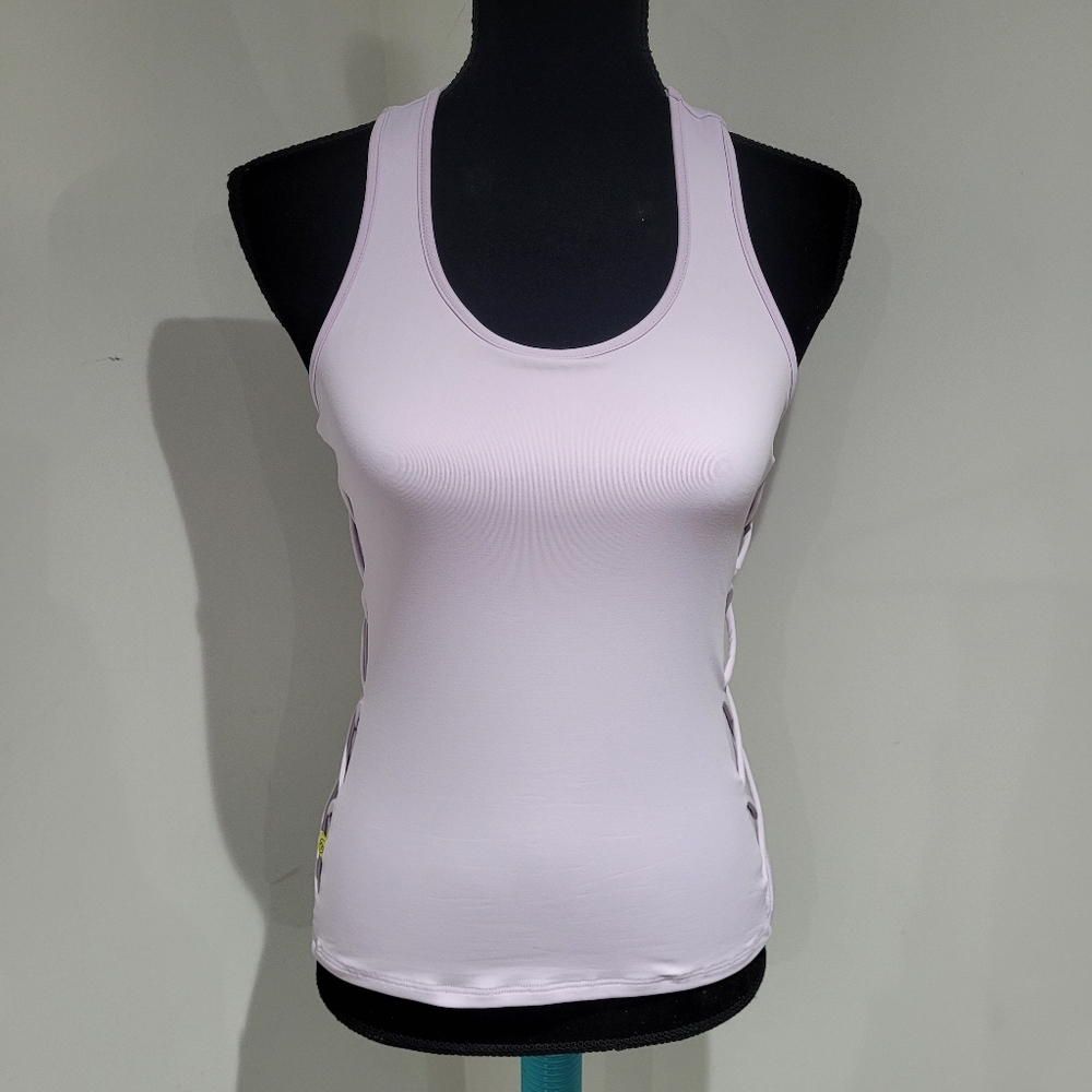 L'Oeuf Poche Women's Ballet Lace Up Racerback SPF 30 Active Top XS Lavender NEW